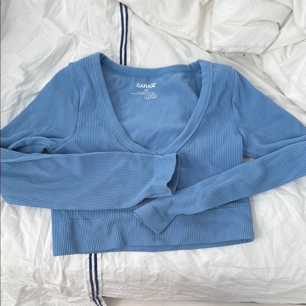 Garage Blue Fitted Crop Blouse